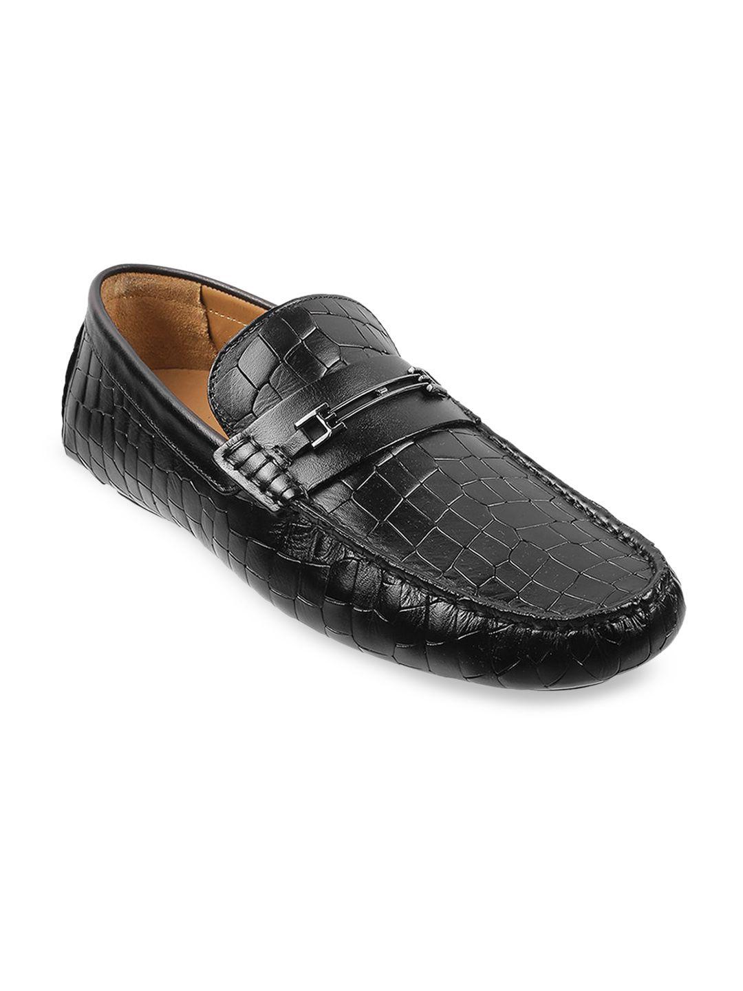 j fontini men black textured leather loafers