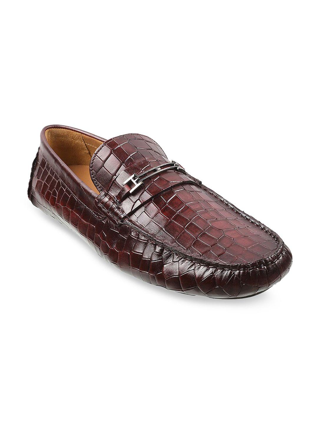 j fontini men maroon textured leather loafers