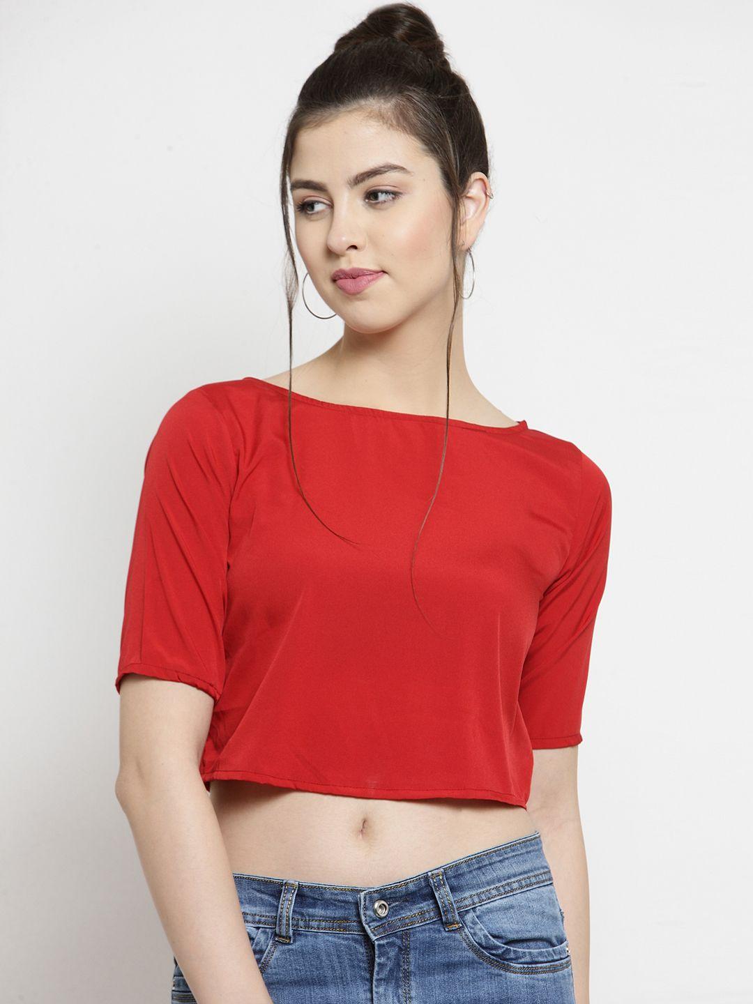 j style women red solid crop top