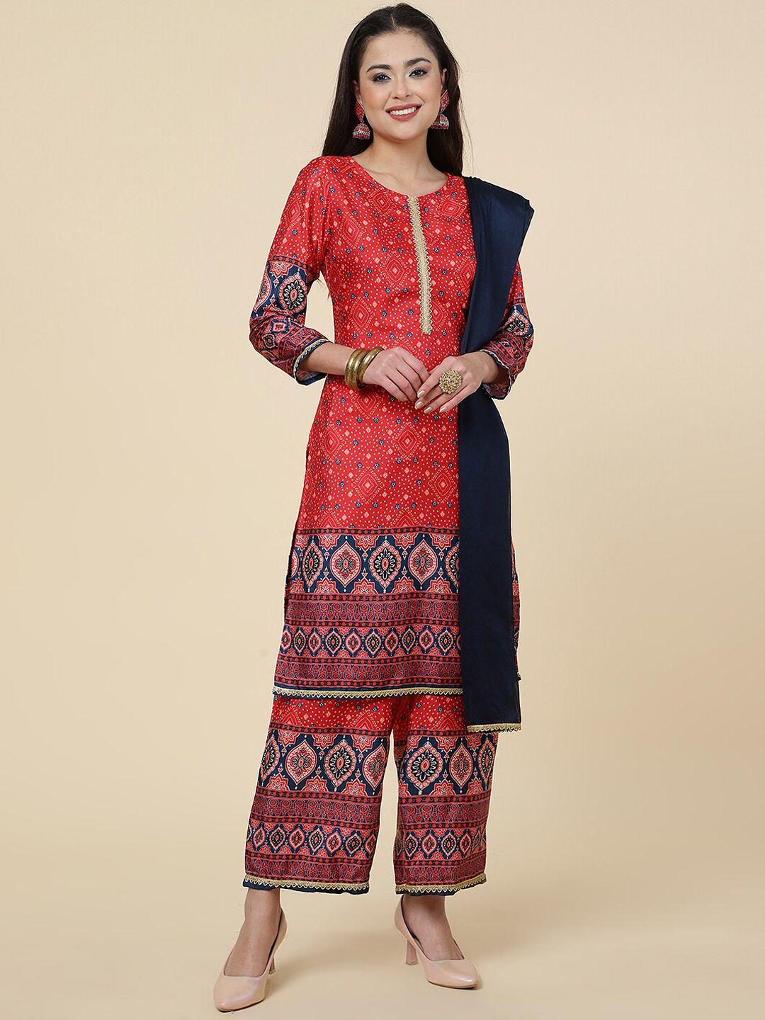 j turritopsis bandhani printed kurta with palazzos & dupatta