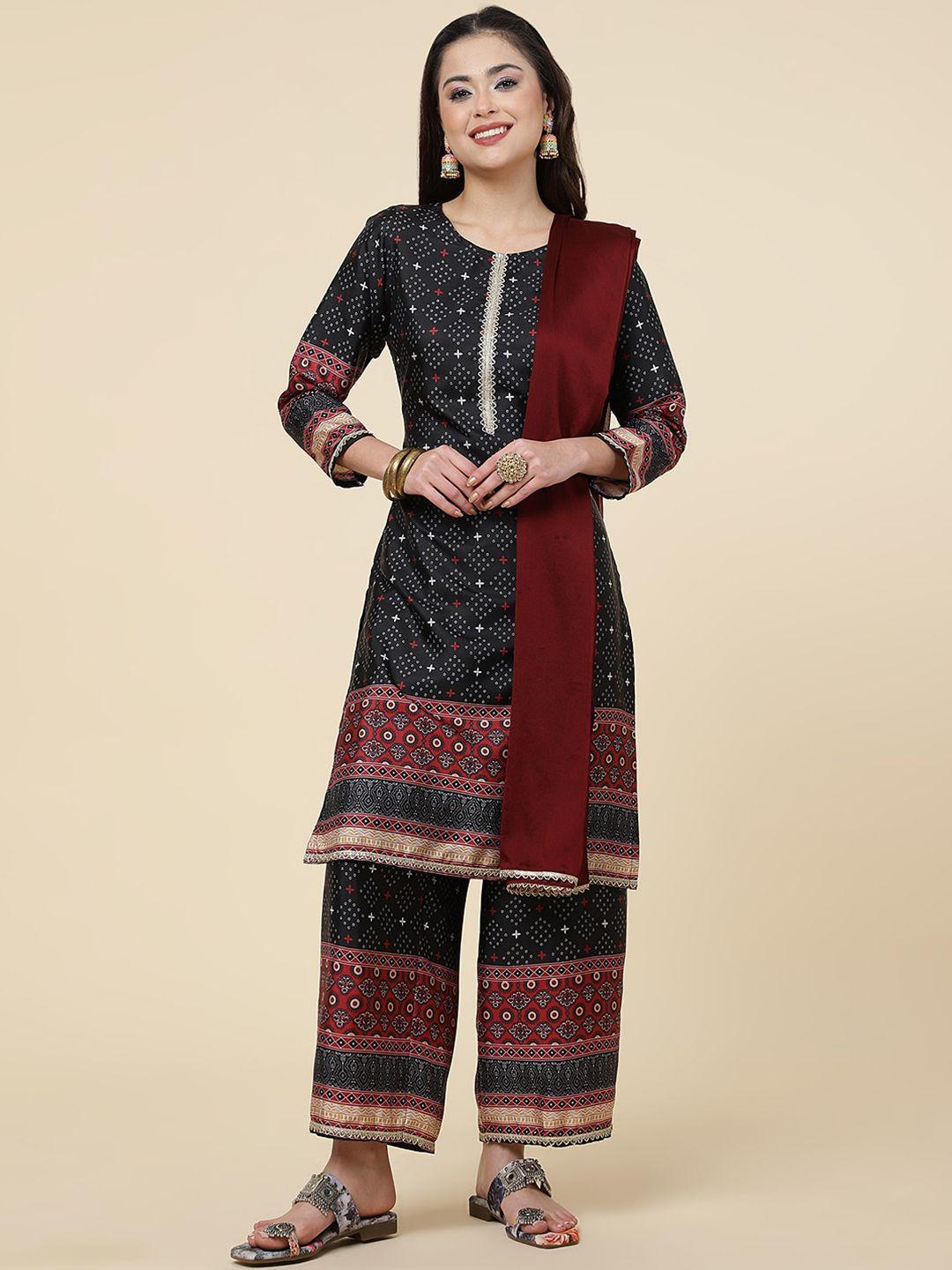 j turritopsis bandhani printed kurta with palazzos & dupatta