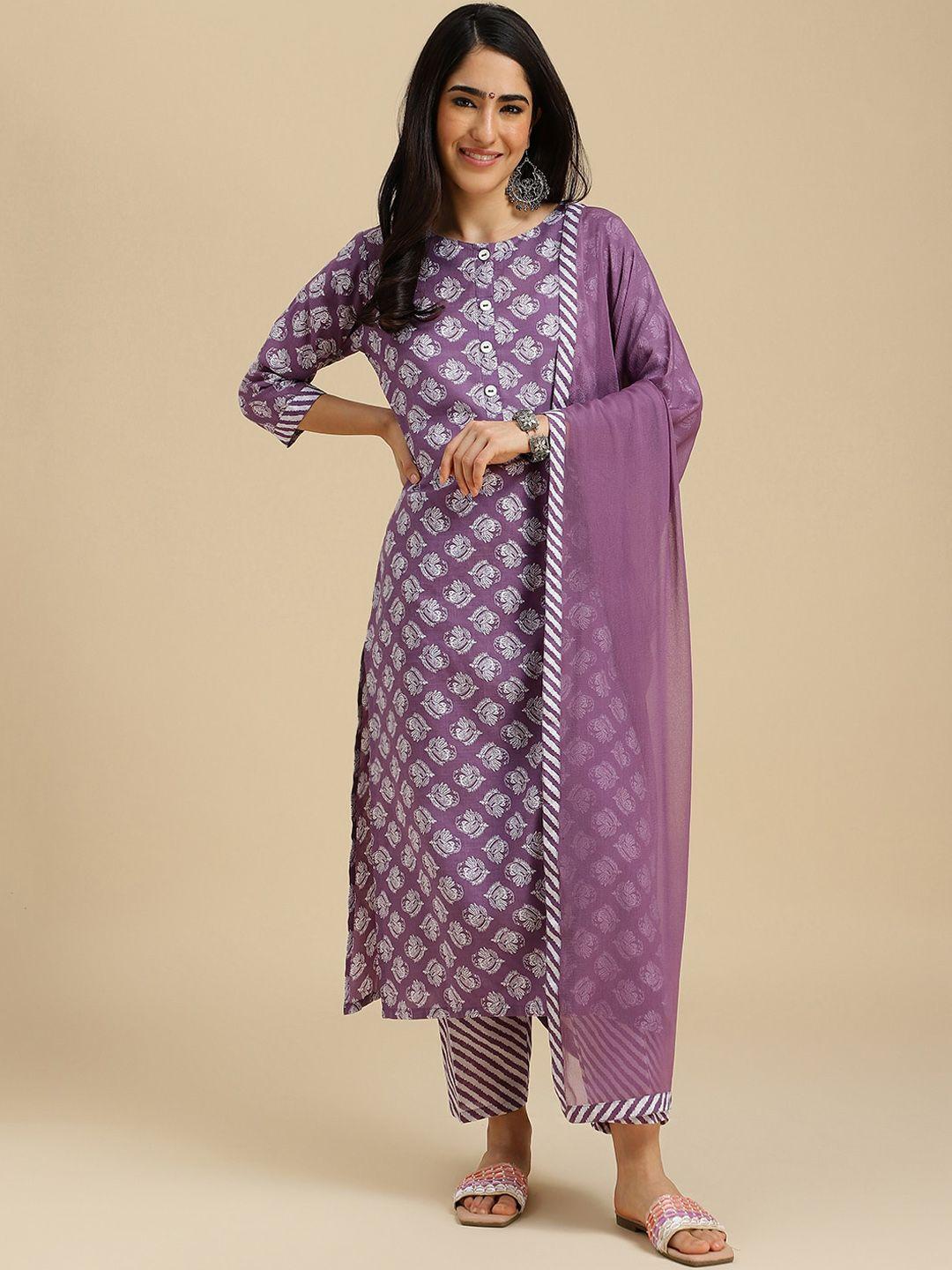 j turritopsis ethnic motifs printed regular kurta with trousers & dupatta