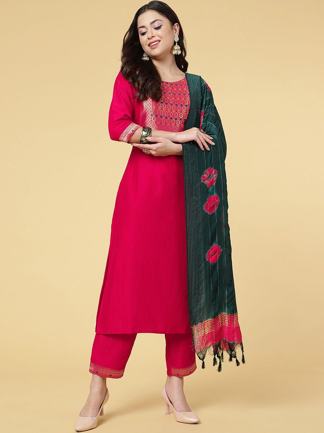 j turritopsis ethnic motifs woven design kurta with trousers & dupatta