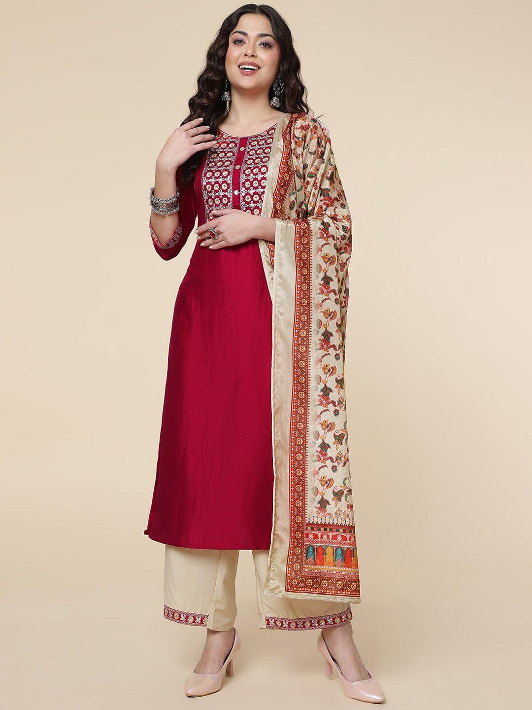 j turritopsis floral embroidered kurta with palazzos & dupatta