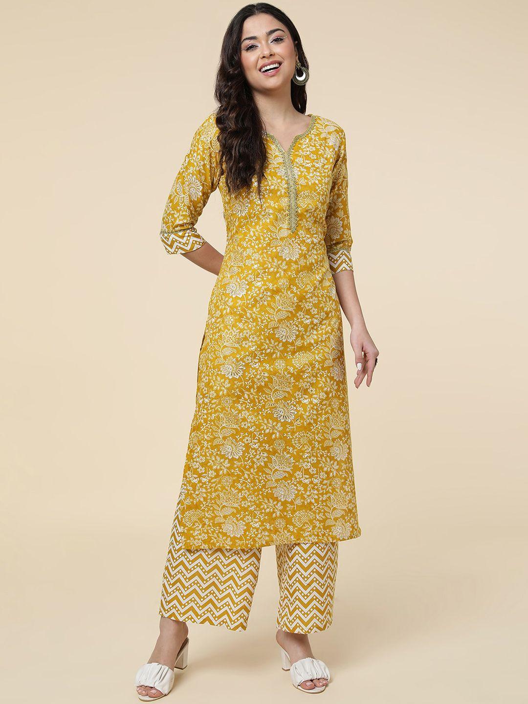 j turritopsis floral printed zari kurta with palazzos