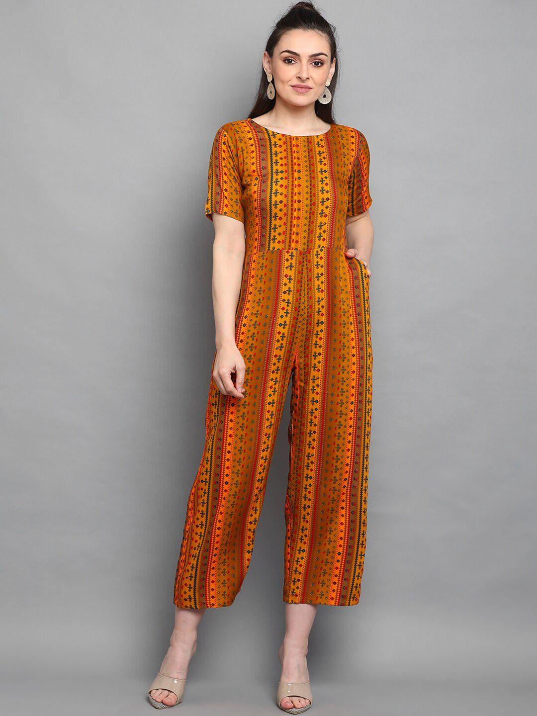 j turritopsis orange & green printed basic jumpsuit