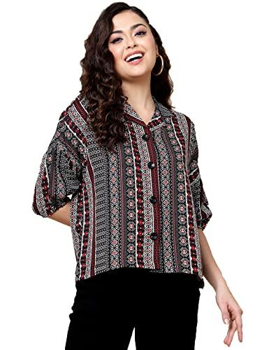 j turritopsis women's rayon printed oversized shirt top black (234-04-s_o)