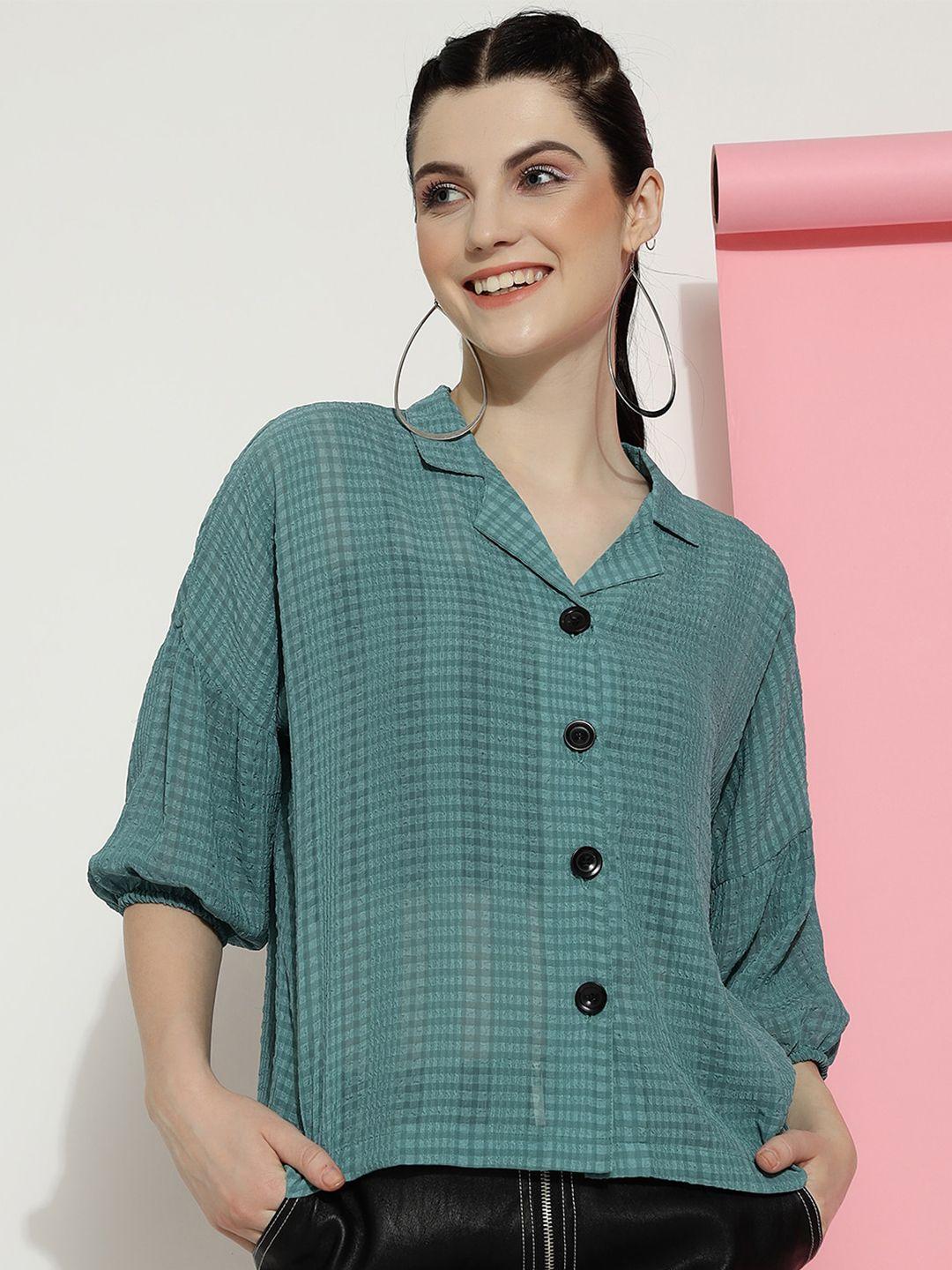 j turritopsis women green classic boxy opaque checked party shirt