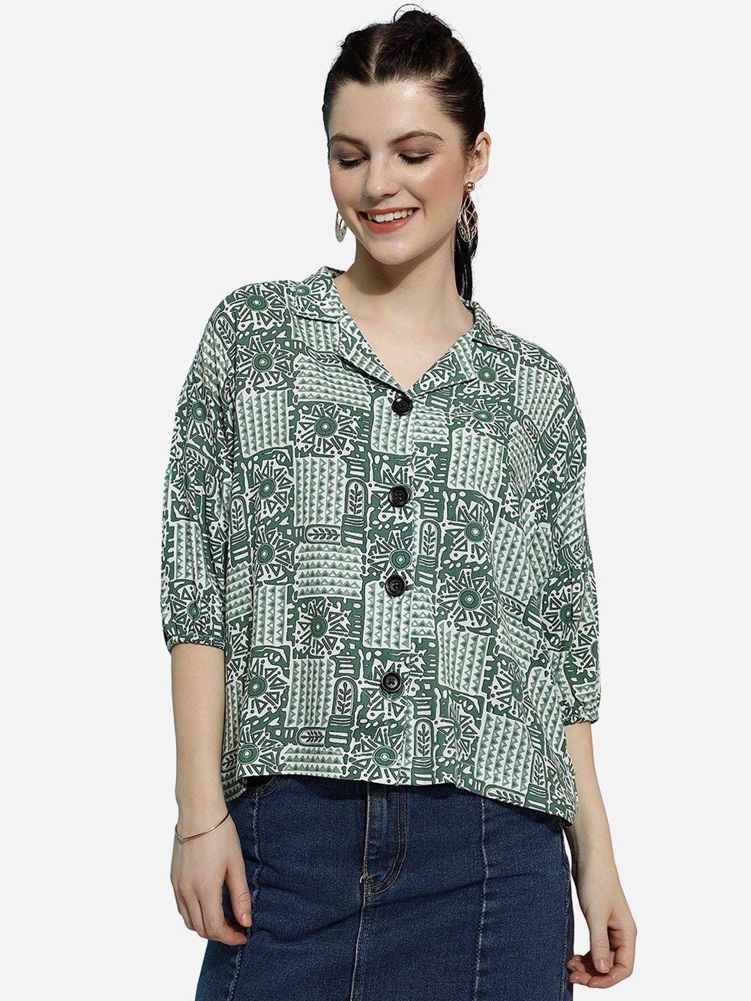 j turritopsis women green classic boxy opaque printed casual shirt