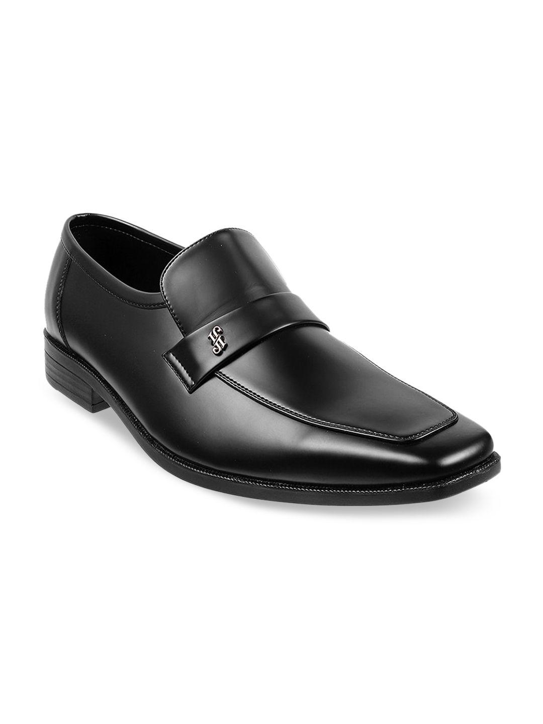 j.fontini men black solid formal loafers