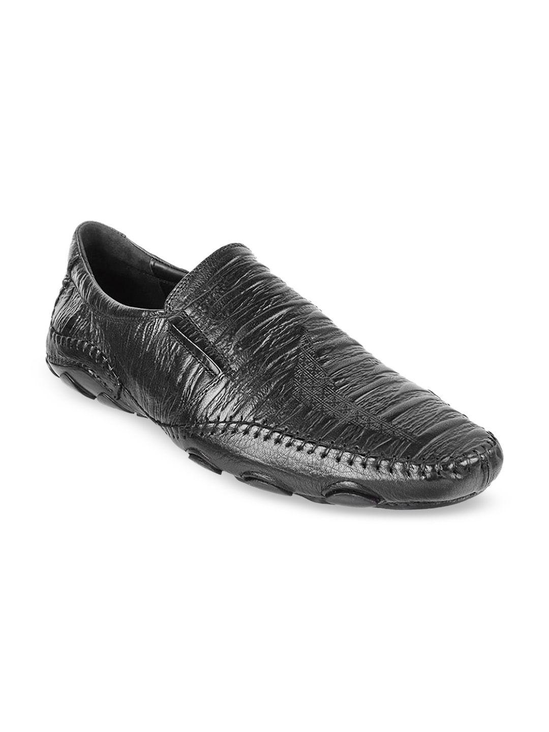 j.fontini men black textured leather formal loafers
