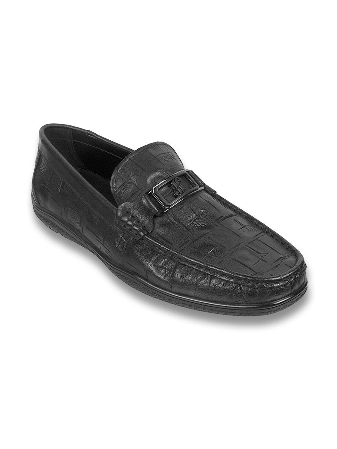 j.fontini men black textured leather loafers