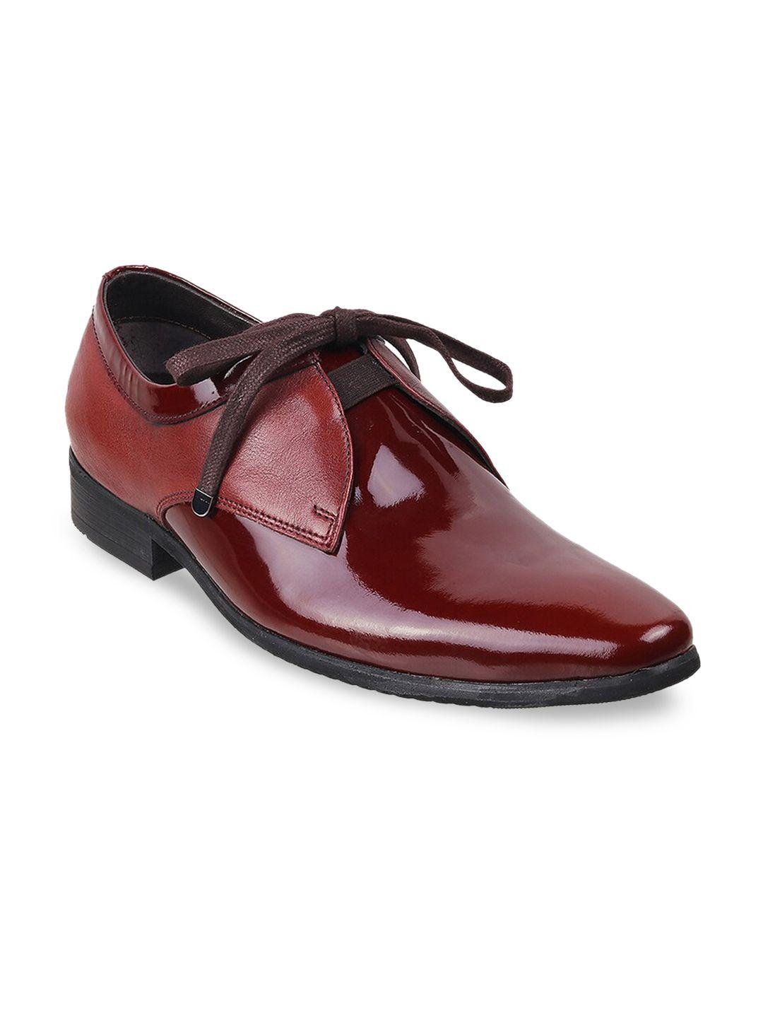 j.fontini men maroon solid leather formal derby shoes