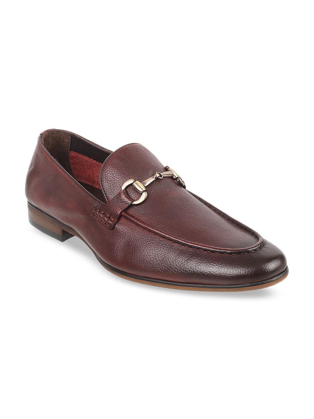 j.fontini men maroon solid leather formal loafers