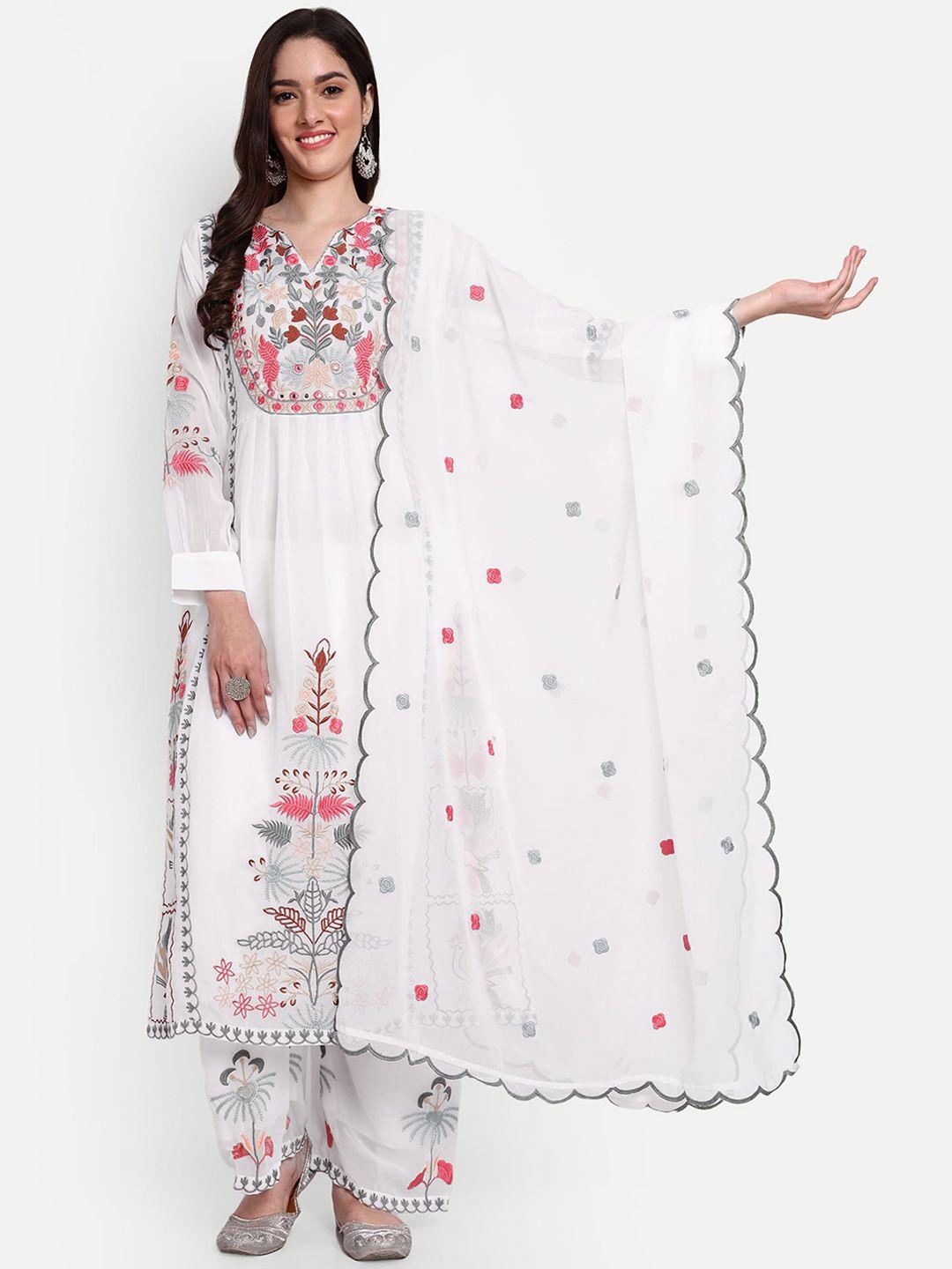 j.kanji embroidered pleated georgette kurta with palazzos & with dupatta