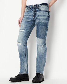 j13 heavily washed mid-rise slim fit jeans