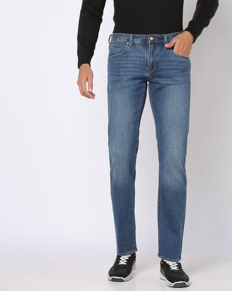 j13 slim fit mid-rise lightly washed stretchable jeans