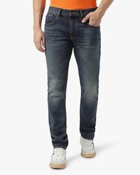 j13 washed slim fit mid-rise jeans