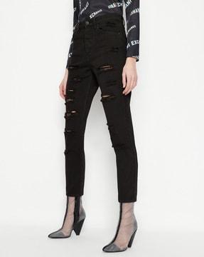 j51 mid-rise carrot fit cropped distressed jeans