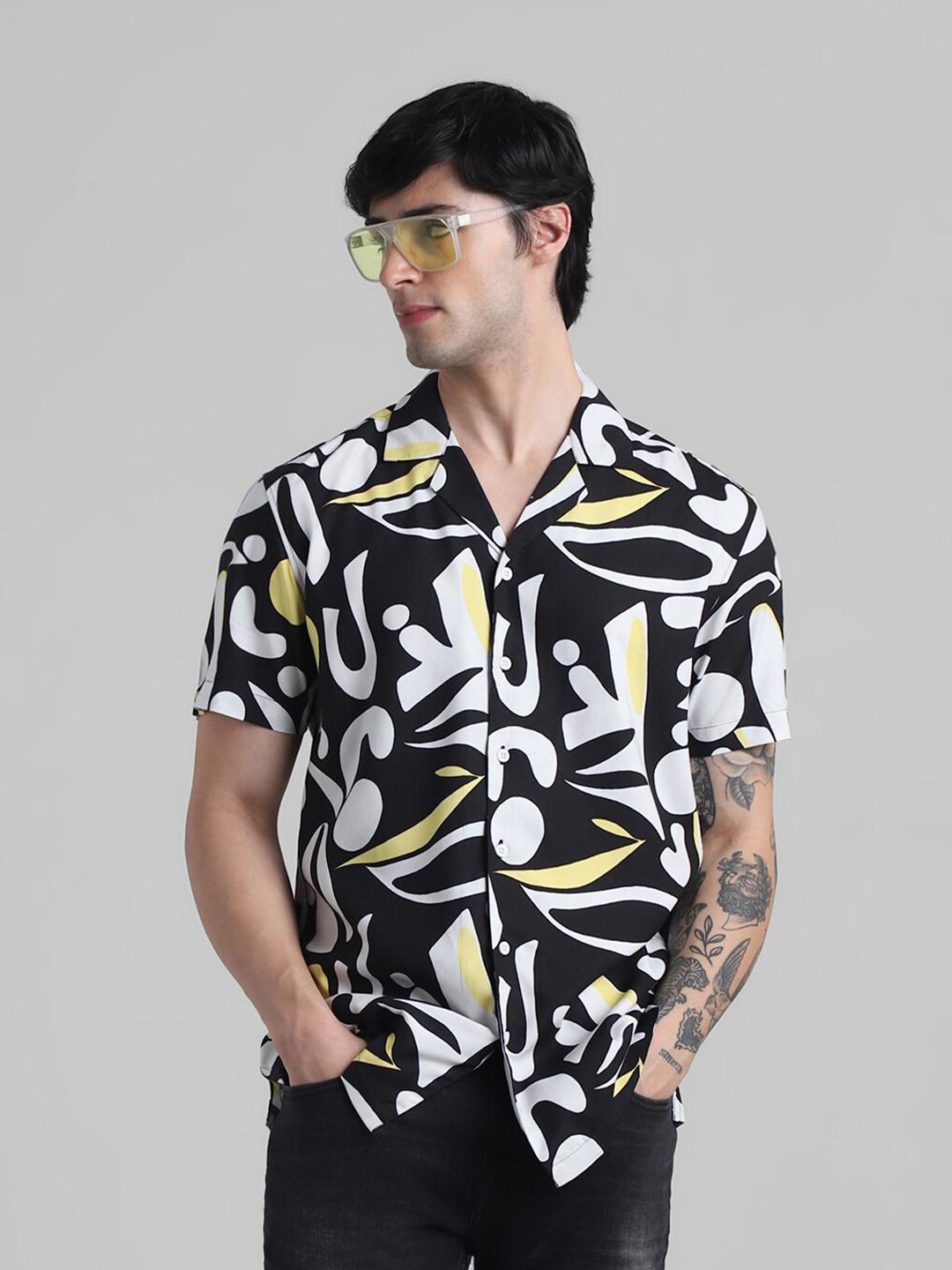 jack & jones abstract printed cuban collar casual shirt