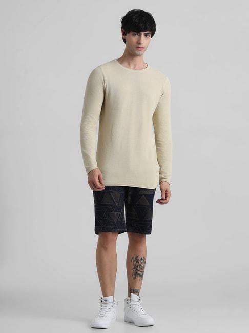 jack & jones beige regular fit textured cotton sweater