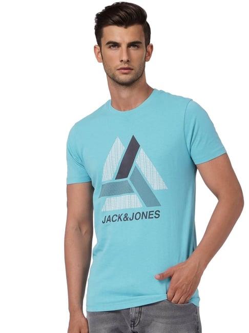 jack & jones blue printed t-shirts