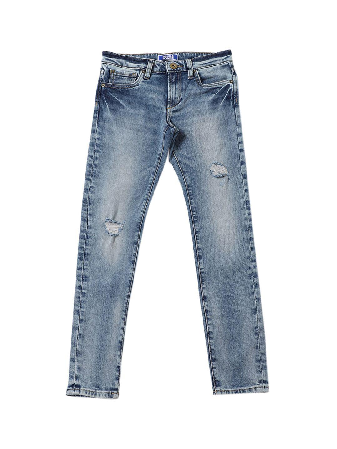 jack & jones boys blue slim fit mildly distressed heavy fade jeans