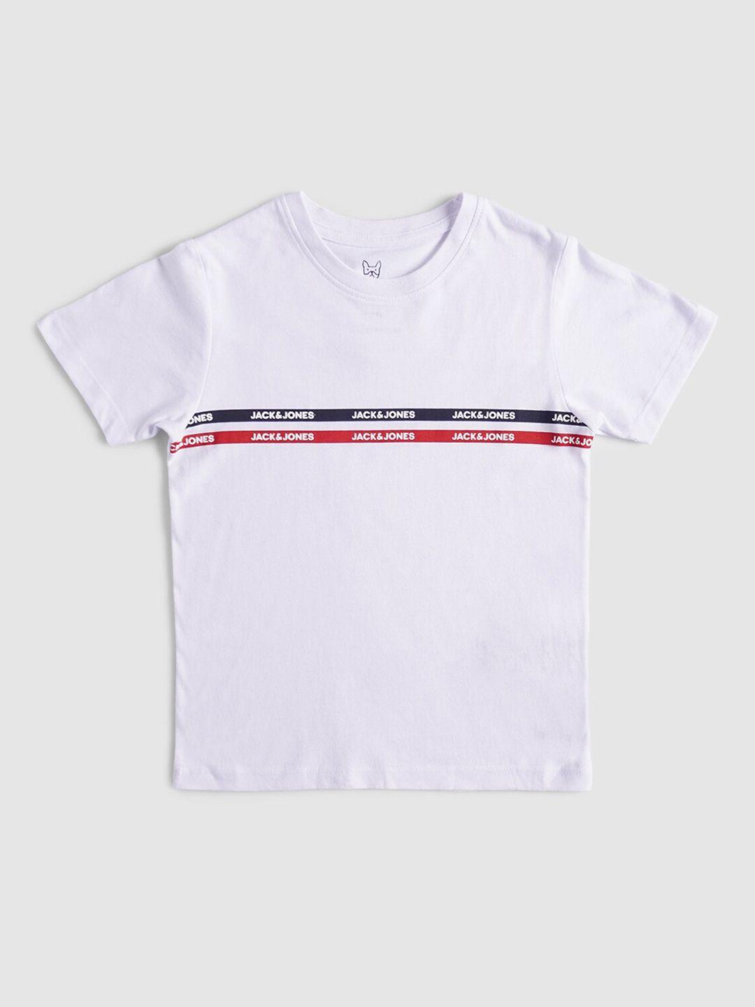 jack & jones boys white & red brand logo printed cotton t-shirt