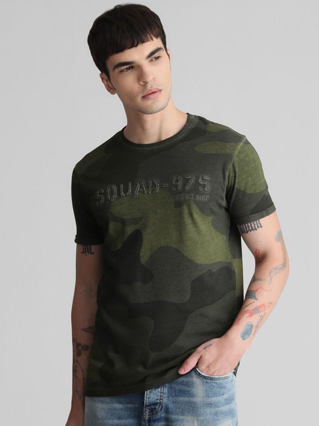 jack & jones camouflage printed cotton slim fit t-shirt