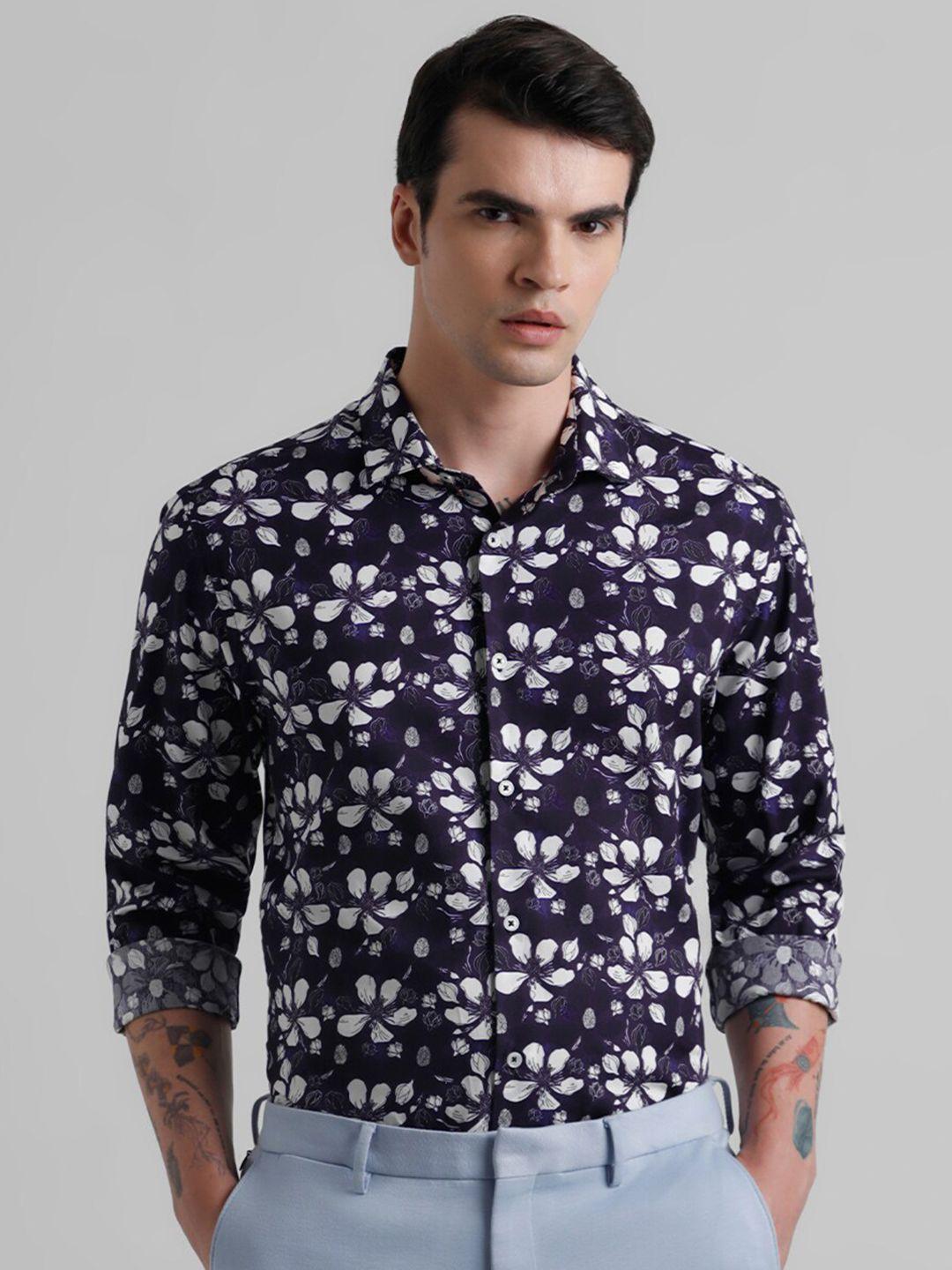 jack & jones floral printed slim fit pure cotton casual shirt