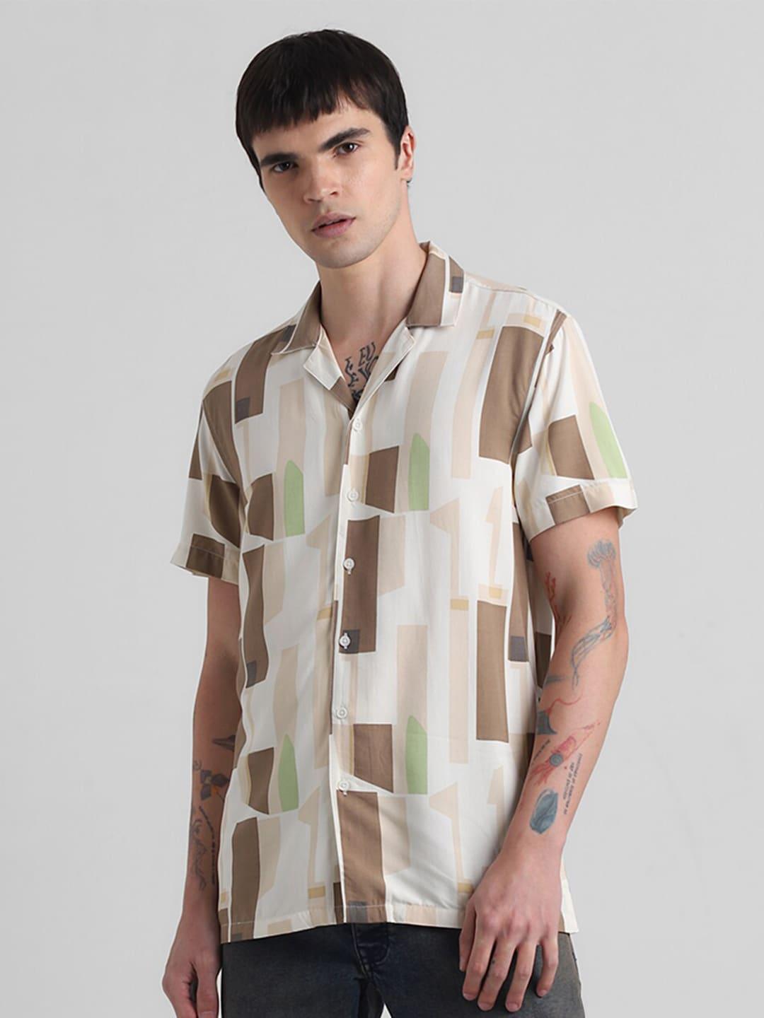 jack & jones geometric printed cuban collar short sleeves casual shirt