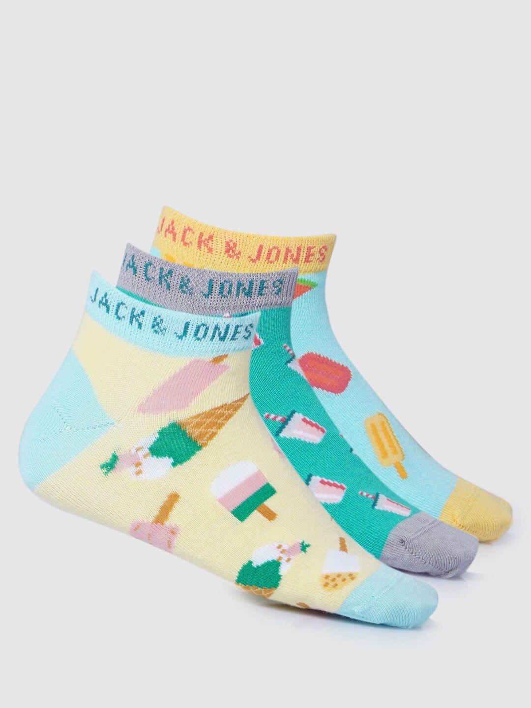 jack & jones junior boys pack of 3 patterned ankle length socks
