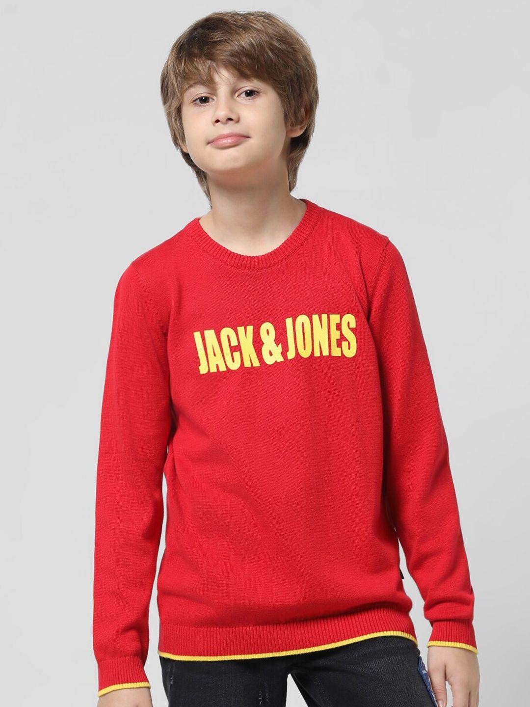 jack & jones junior boys typography printed pure cotton pullover