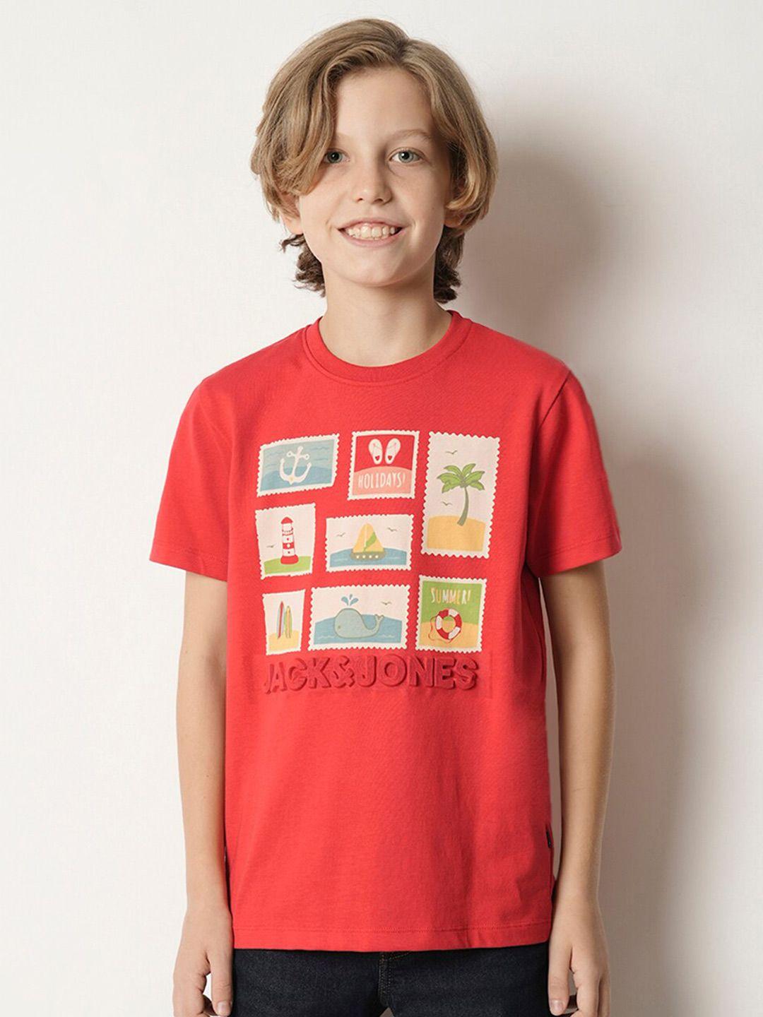 jack & jones junior boys typography printed v-neck applique t-shirt
