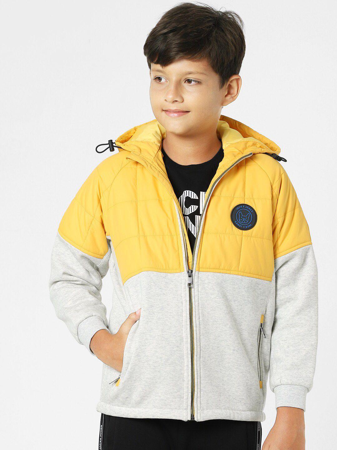 jack & jones junior boys yellow & grey melange colourblocked tailored jacket