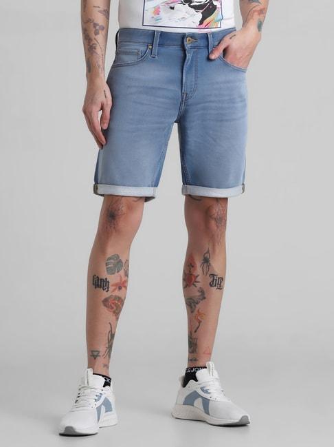 jack & jones light blue denim cotton regular fit denim shorts