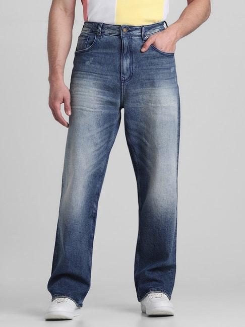 jack & jones medium blue denim cotton loose fit jeans