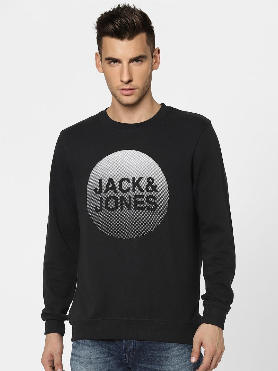 jack & jones men black logo printed sweatshirt