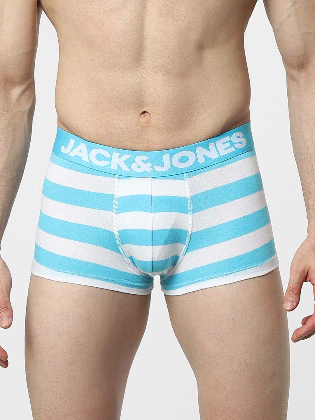 jack & jones men blue & white striped cotton trunk 1537379002
