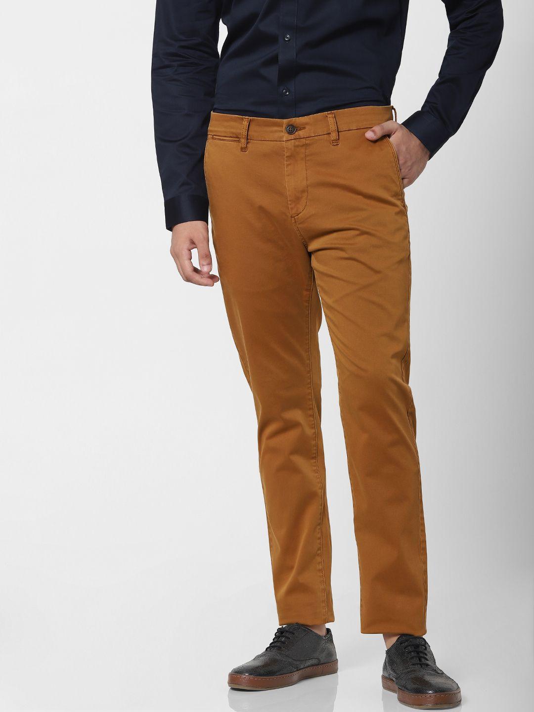 jack & jones men brown macro slim fit solid regular trousers