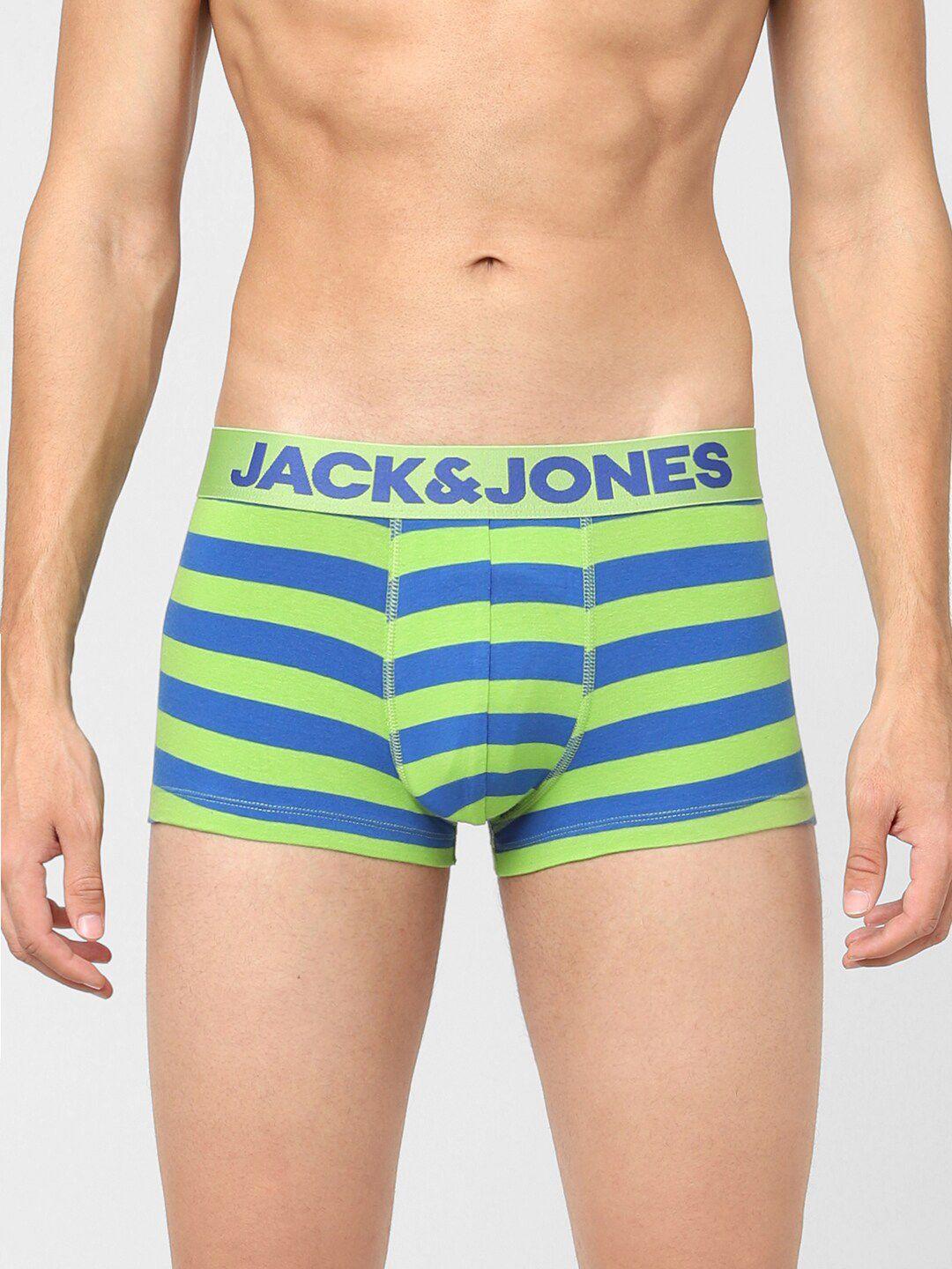 jack & jones men green & blue printed cotton trunk
