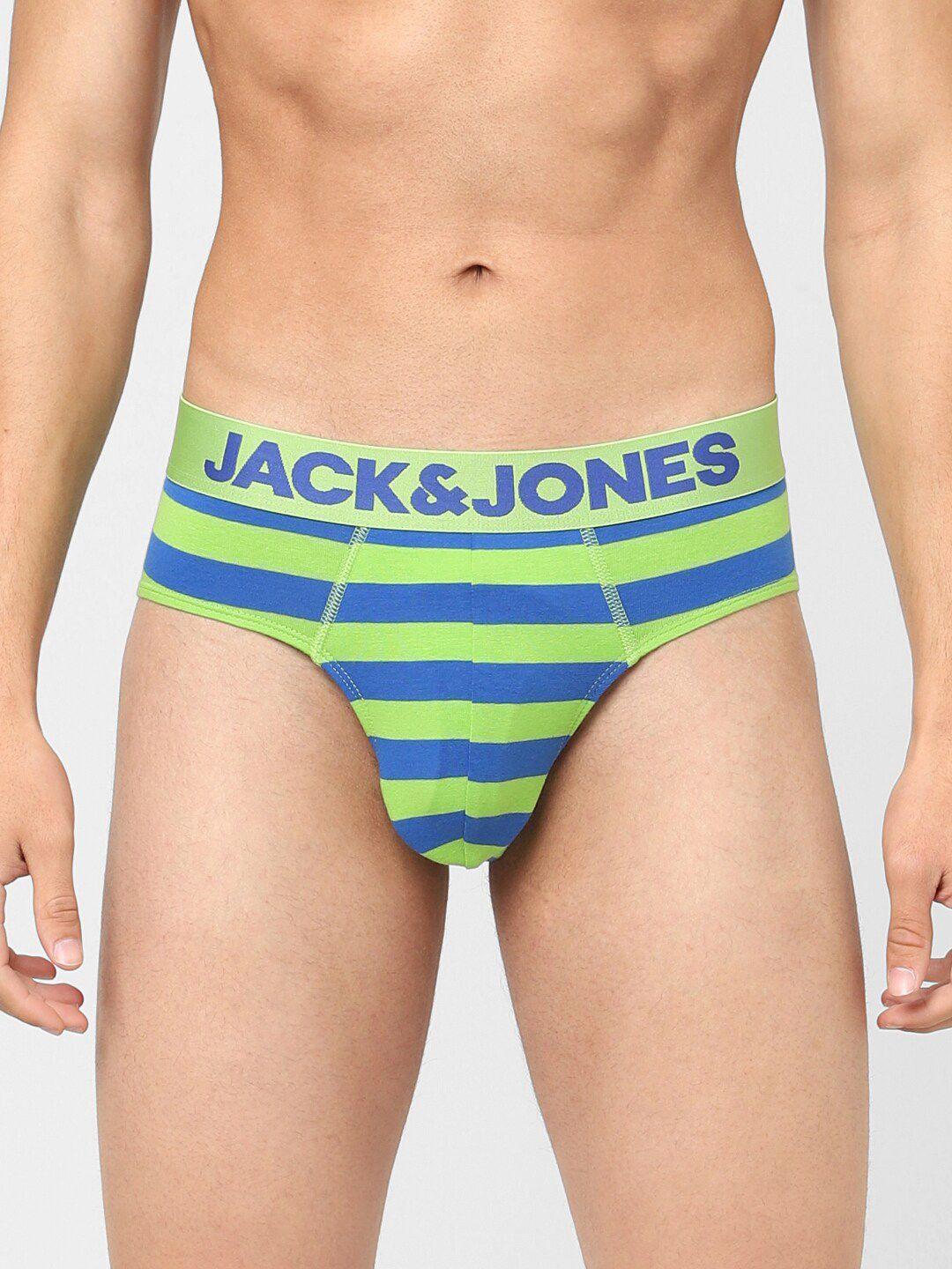 jack & jones men green & blue striped cotton basic briefs 116793402