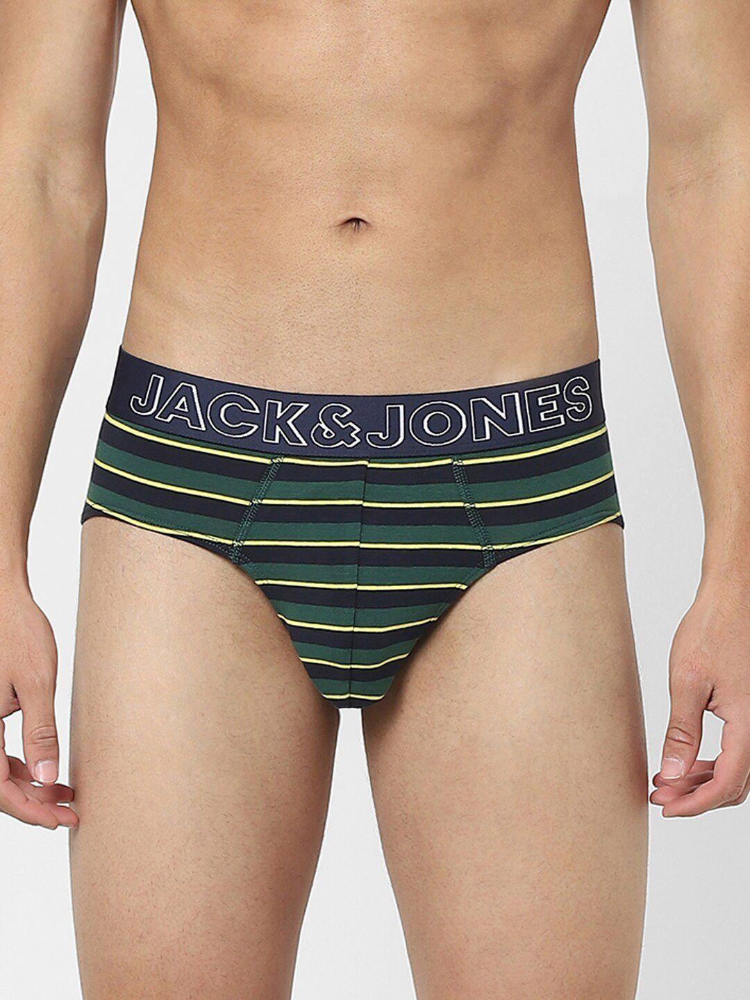 jack & jones men green & blue striped cotton basic briefs 116795801