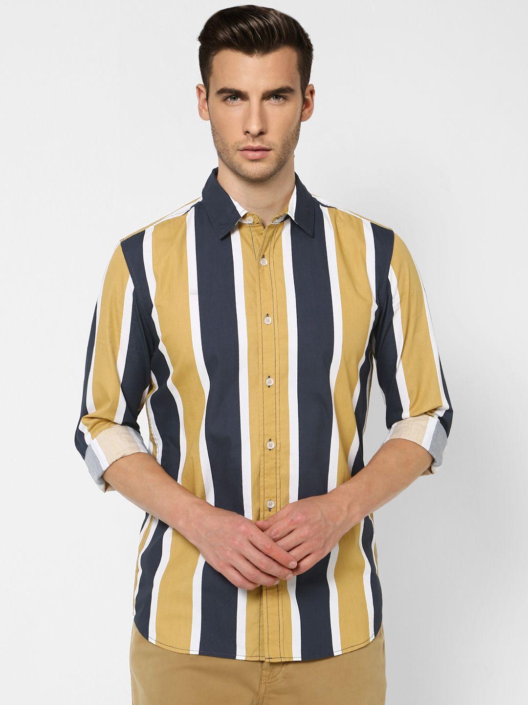 jack & jones men khaki slim fit striped cotton casual shirt