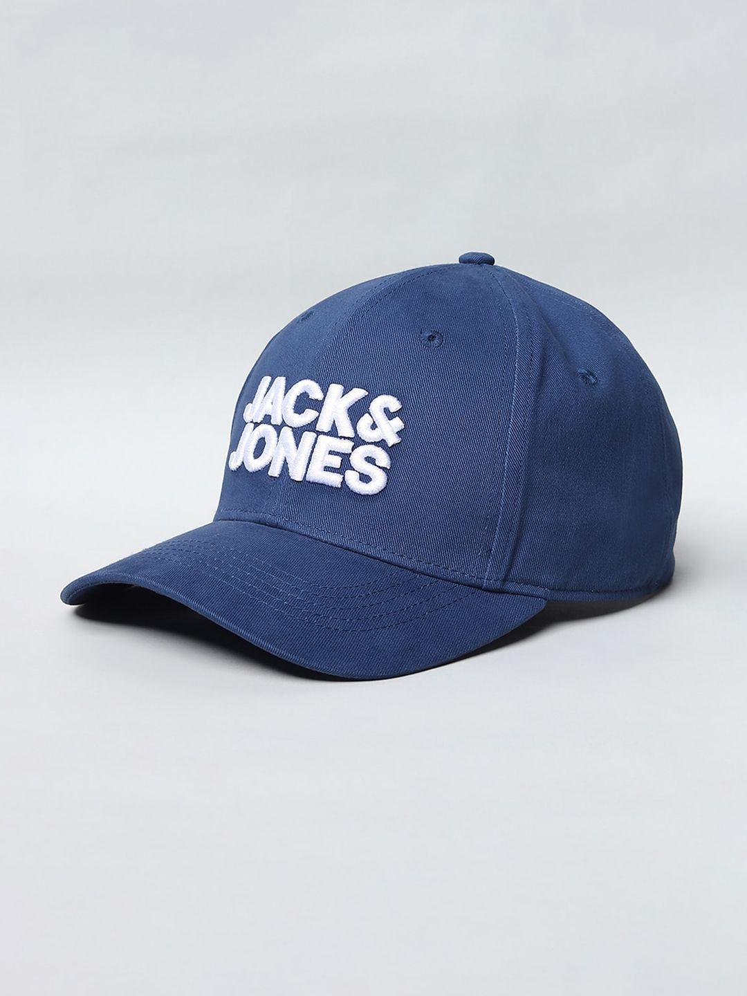 jack & jones men navy blue & white embroidered baseball cap