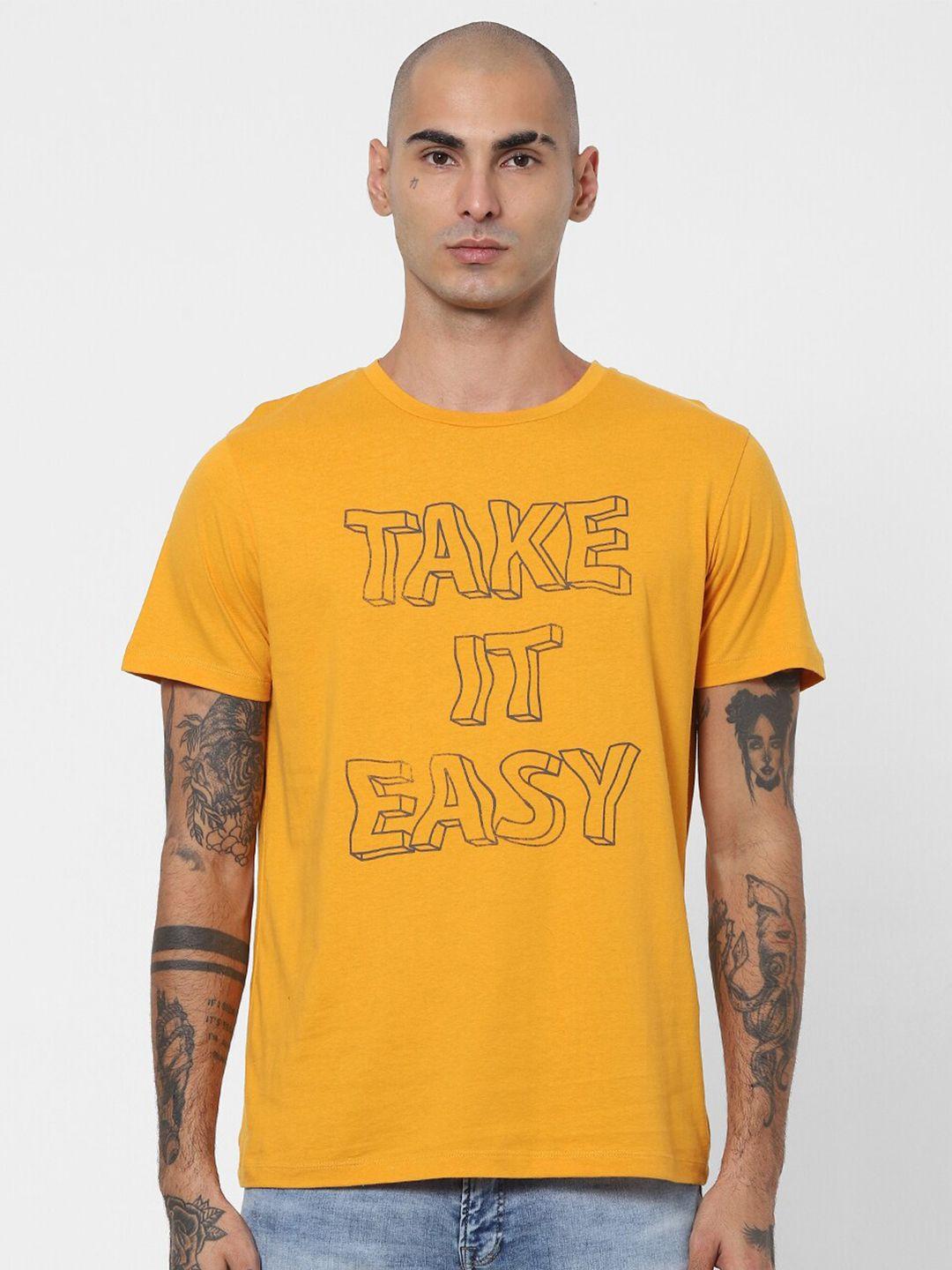 jack & jones men orange & black typography printed slim fit t-shirt