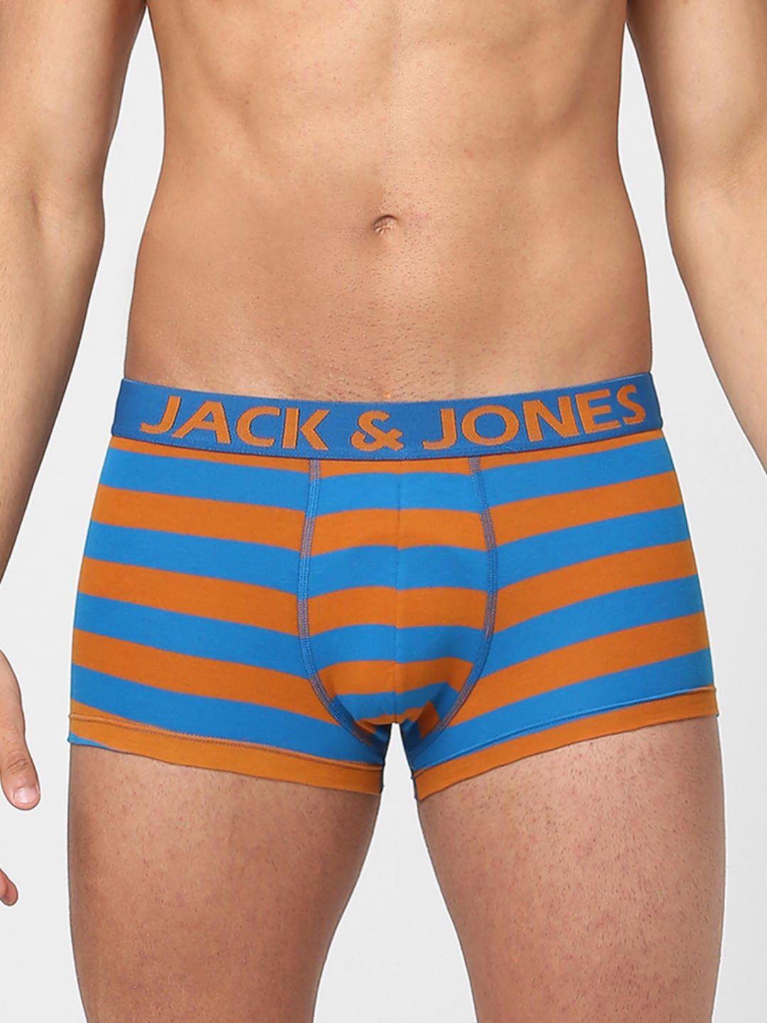 jack & jones men orange & blue striped trunks 253537202