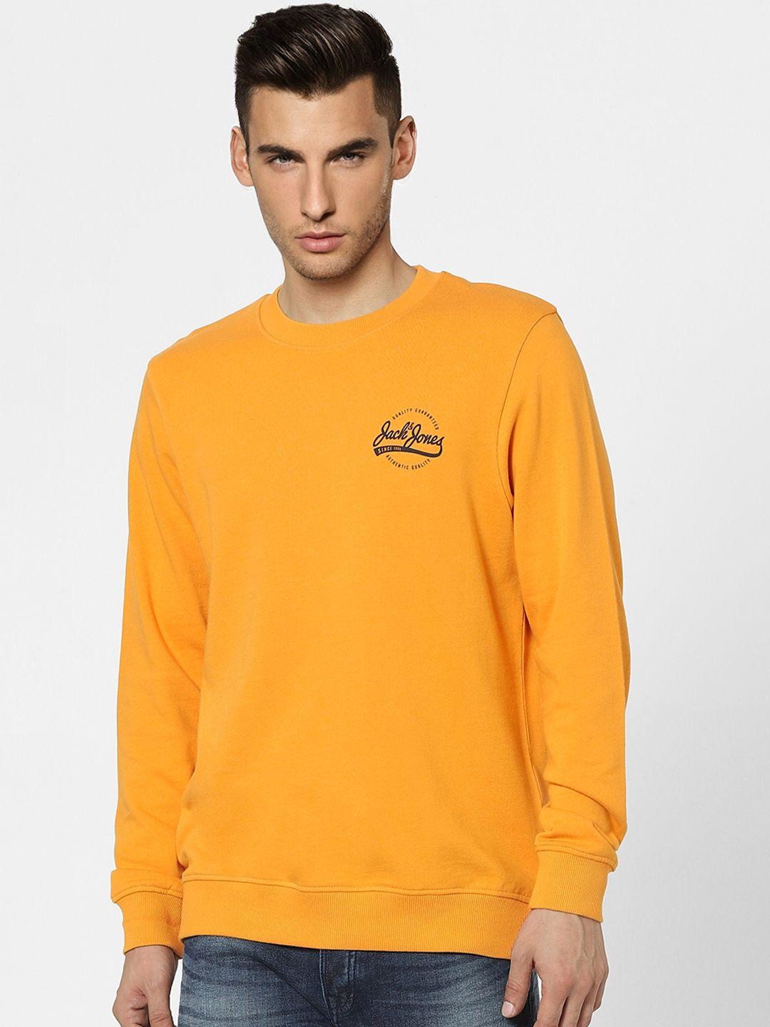 jack & jones men orange logo printed sweatshirt
