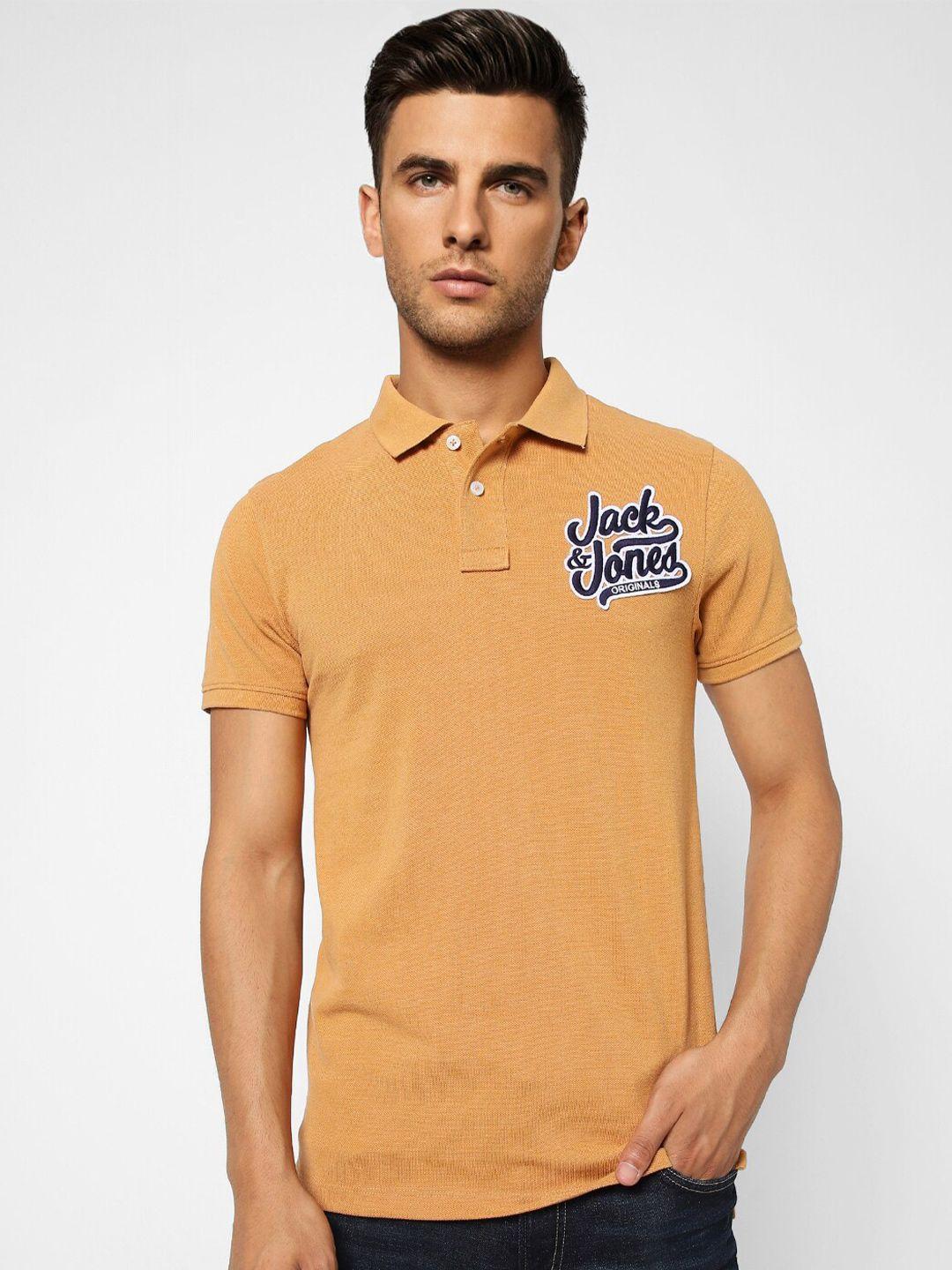 jack & jones men orange polo collar cotton slim fit t-shirt