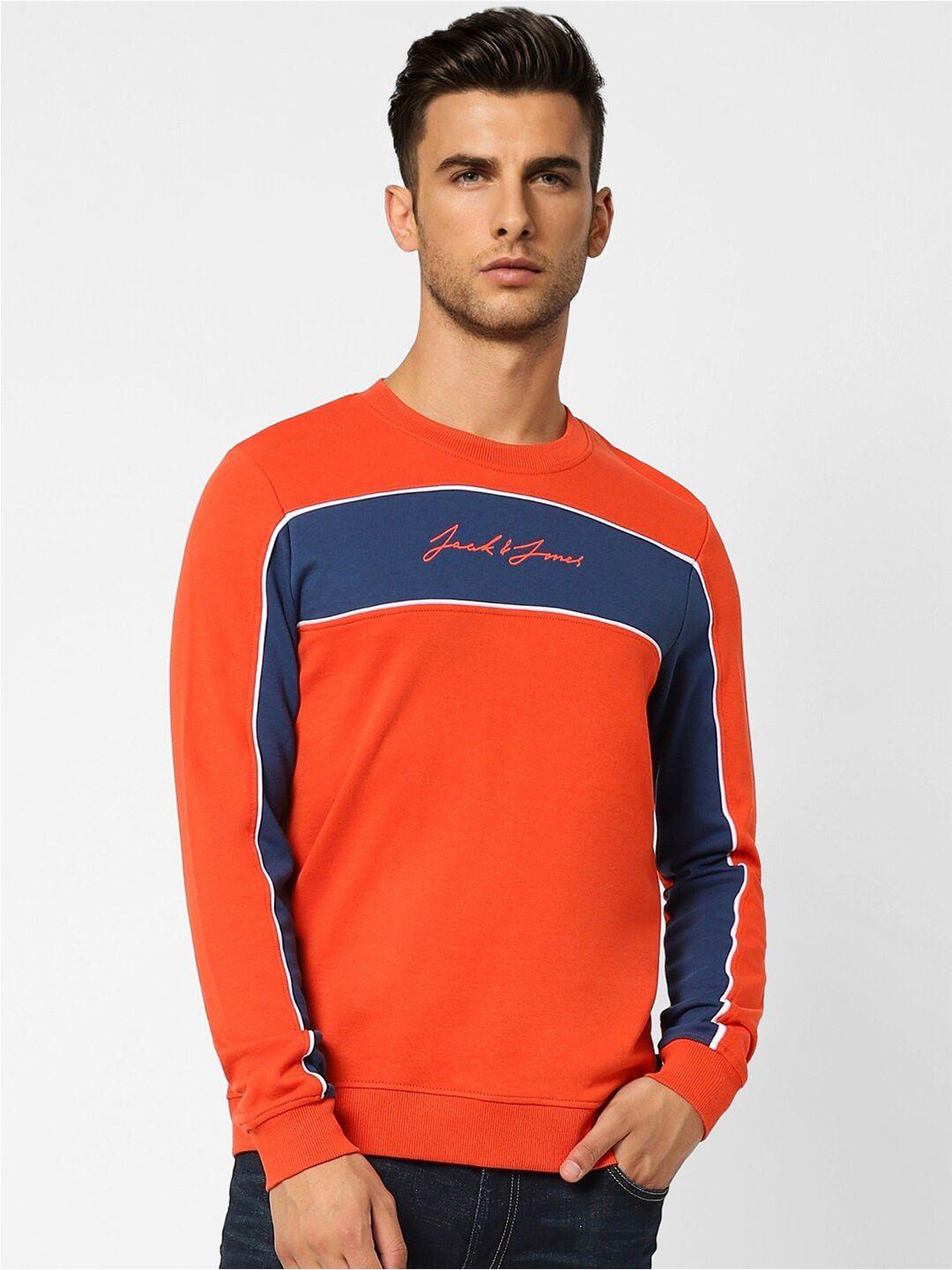 jack & jones men orange printed sweatshirt